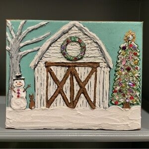 🔴HOLD FOR ROBIN🔴Festive Barn Scene Canvas Art🔴